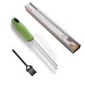 Green stainless steel cheese grater set with protective cover and cleaning brush - Color Box / Green