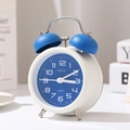 Blue and white twin bell mechanical alarm clock with metal handle and feet for students - H201 Silent Alarm Clock (Blue)