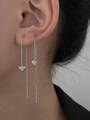 Silver S925 heart tassel drop earrings shown on model in a minimalist side profile view - Silver Heart Style (9220)