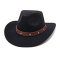 Cappello da cowboy in feltro nero con fascia in pelle marrone borchiata su bianco - M (56-58cm) / Nero