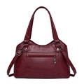 Borsa a mano da donna in pelle PU bordeaux con tasca zip e doppi manici rigidi - Rosso