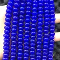 Close-up of deep blue abacus natural stone beads for DIY jewelry making and bracelets - 5*8mm (Per Strand) / Enhanced Royal Blue Jade