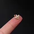 20G gold stainless steel insect stud earring with clear zircon and screw ball back - Small Butterfly Style (319-3#G)