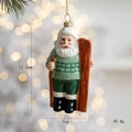 Christmas Santa Claus skiing ornament in green sweater with skis, 12.5cm height - Santa Claus