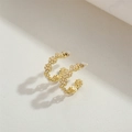Elegant gold-tone C-shaped hoop earrings with pearls and hollow flower details - Flower Pearl