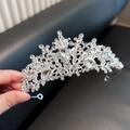 Elegant silver bridal tiara with sparkling crystal leaves and pear-shaped rhinestones - 23# Headband - Silver Rhinestone Flower Style