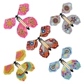 Five wind-up flying butterfly toys with colorful floral patterns on white background - 10PCS Butterfly Pack (2021 Style)