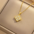 Elegant gold-plated four-leaf clover pendant necklace with zircon in a beige jewelry box - 8920 Gold T Zircon Four-leaf Clover