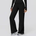 Women's black thermal yoga set with thumbhole hoodie and flare high waist pants - S / Premium Black