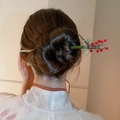 Chinese style hair pin featuring red berry and green leaf accents on hair bun - 135# Hairpin - Red - Green