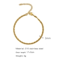 3mm width gold 18K plated stainless steel link chain bracelet with 17+5cm length - Man Zi Chain (ZHSLG35)