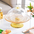 Detailed size view of a 24.5cm gold cake stand with transparent glass dome cover - Amber Lantern Top (M)