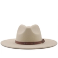 Cappello Fedora classico in feltro di lana crema con fascia in pelle marrone e borchie - M (56-58cm) / Beige