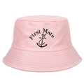 Pink canvas bucket hat with black First Mate embroidery and anchor for party events - Adjustable / Pink First Mate