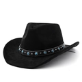 Chapeau de cowboy noir en feutre avec bandeau en cuir, turquoise et clous argentés - M (56-58cm) / Noir