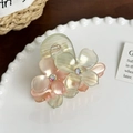 Pink and green flower hair claw clip with rhinestones in jelly acetate material - 6.1cm / Teal Orange