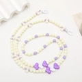 Acrylic beaded phone strap with cream and purple beads featuring hearts and bows - Heart Bow Style (K013) / White