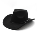 Classic black wool fedora cowboy hat with a leather band and silver metal buckles - M (56-58cm) / Black