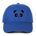 Detail of blue cotton baseball cap featuring embroidered cartoon panda face on front - Sapphire Blue
