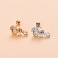 Close-up of gold and silver steel butterfly cartilage earrings with clear zircon stones - 6# White Zircon Flower-Silver