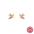 S925 sterling silver butterfly stud earrings with pink and purple crystals - Pink Purple Butterfly / Gold