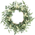 Eukalyptus-Beerenkranz mit graugrünen Blättern und weißen Beeren auf natürlichem Kranz - 50cm / Eukalyptus Milchweiße Beeren Stil (RFW23002)