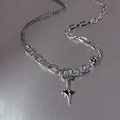 Y2K gotische titanium stalen ketting met iriserende stenen en kruis hanger - Starburst Maansteen Patchwork Ketting (L164-A)