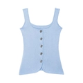 Light blue knit corset top with deep U-neck and five decorative silver metal buttons - S / Sky Blue