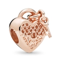 Ciondolo lucchetto a cuore in oro rosa con chiave per collane e bracciali - 033: Lucchetto a Cuore Svuotato Oro Rosa con Chiave