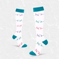White compression socks with colorful heartbeat and heart patterns on calf - S/M / White ECG