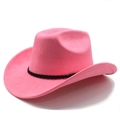 Close-up of pink suede cowboy hat with black braided band on a clean white background - M(56-58cm) / Peach Red (Suede)
