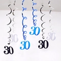 6-piece set of hanging swirl decorations for 30th birthday party in black, silver and blue - 30th Birthday (Blue Silver Black) / 6 Pieces Set