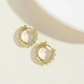French vintage gold hoop earrings with full pavé zircon and punk rivet studs - Rivet Punk Zircon Hoop / Gold