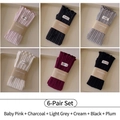 Set of 6 ribbed cotton socks for women with ruffle edges in multiple pastel colors - Combination Set / Baby Pink, Dark Gray, Light Gray, Cream, Dark Purple and Black