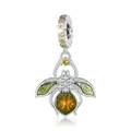 Colgante de abeja en plata de ley S925 con alas de esmalte verde y piedras de ámbar - BSC882 Abeja