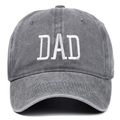 Close-up of DAD embroidery on dark grey washed cotton baseball cap with vintage texture - Adjustable / Grey DAD