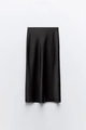 Elegant midi A-line skirt made of high-quality black satin with a smooth silky shine - XS / Black
