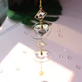 Golden moon and crystal heart suncatcher with geometric metal frame for garden decor - No. 25