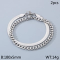 Double-layered titanium steel bracelet featuring flat herringbone and cuban curb chains - 180x5mm / Silver (KB181666-Z)
