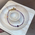 Close-up of amethyst beaded bracelet with gold spacers on a wooden jewelry tray - 5# Purple Gold Spacer Bead Bracelet (Exquisite Gift Box)