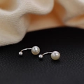 Elegant 925 silver plated U-shape pearl stud earrings with minimalist barbell screw back design - Artificial Pearl Hoop Style