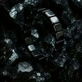 Polished black ceramic segmented rectangular ring for men with modern industrial design - 10x10mm Hematite
