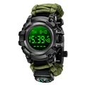 Orologio tattico outdoor con cinturino in paracord verde militare e bussola - Display Singolo Verde