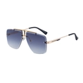 Fashion rimless square sunglasses with blue gradient lenses and gold metal frame - C2 Gold Gradient Gray