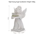 White resin angel candle holder statue with 18cm height and dimensions specifications - Winged Angel Candlestick / Antique White - Right