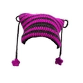 Handmade striped cat ear beanie in purple and black with star pendant tassels - Retro Red Black Stripes