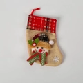 Christmas stocking with snowman applique and red plaid cuff on linen fabric - Snowman / Beige