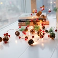 Pine cone LED string lights with red berries and needles for Christmas decor - Pine Cone & Red Berry Battery Style [2m 20 LEDs]