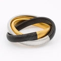 Pulsera elástica de tres capas con cadena de serpiente en oro, plata y negro - 18cm (Diámetro aprox. 5.5cm) / 12mm Diámetro del Tubo / Negro-Acero-Oro