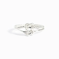 Minimalist S925 sterling silver open ring featuring a double love knot woven design - US Size 7 Open (Adjustable) / White Gold